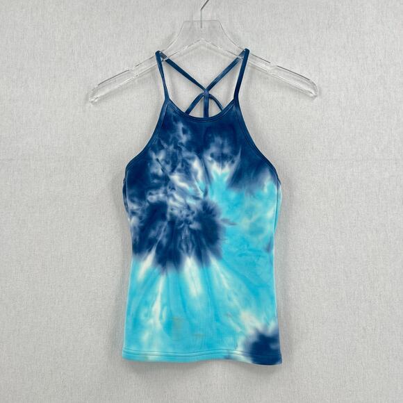 CHASER Workout Tank Top Womens Medium Blue Tie Dye Wave Strappy Tank NEW - Picture 4 of 11